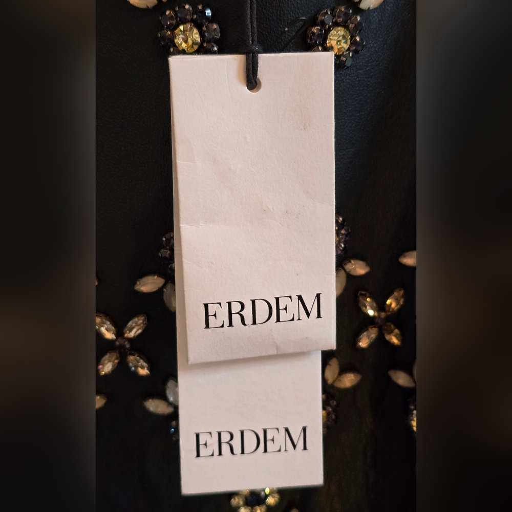 NWT ERDEM Hudson Navy Sleeveless Crystal Embellished Midi Dress, Sz 6 - Picture 10 of 11